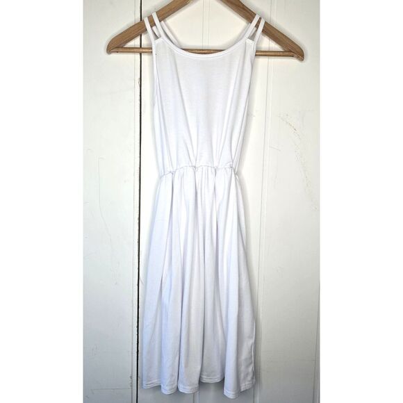 Besser Bay Girls White Criss-Cross‎ Sleeveless Summer Dress 12 Midi Fit & Flare - Picture 4 of 11